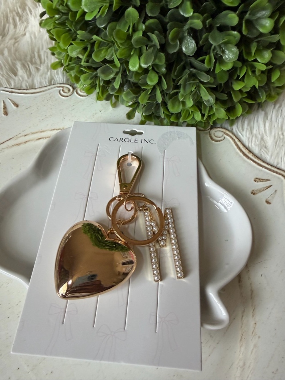 Fashion gold tone puffy heart withFaux pearl monogram charm letter M (choose 1)